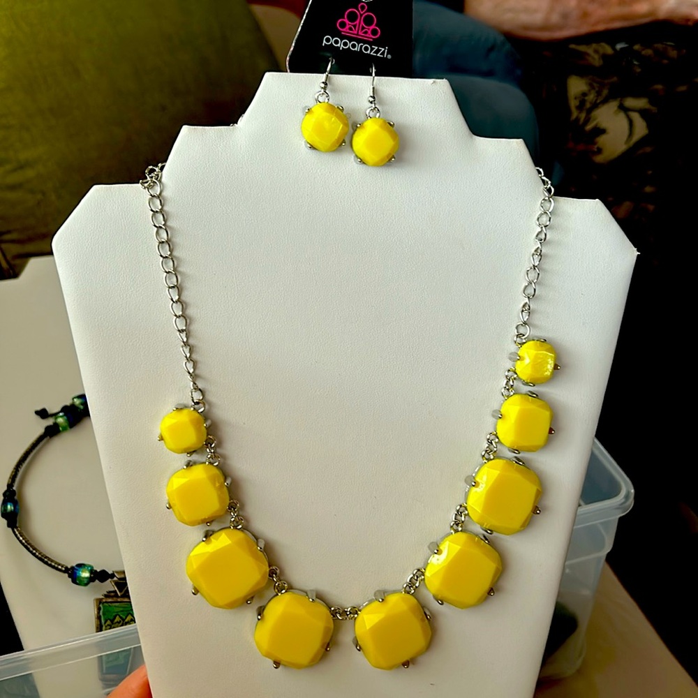Yellow necklace and earrings